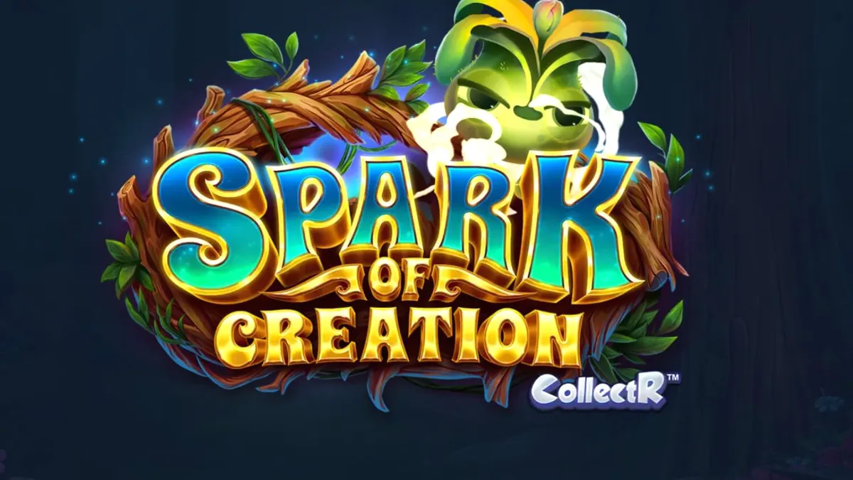 Cenário mágico e vibrante do slot Spark of Creation com criaturas elementais